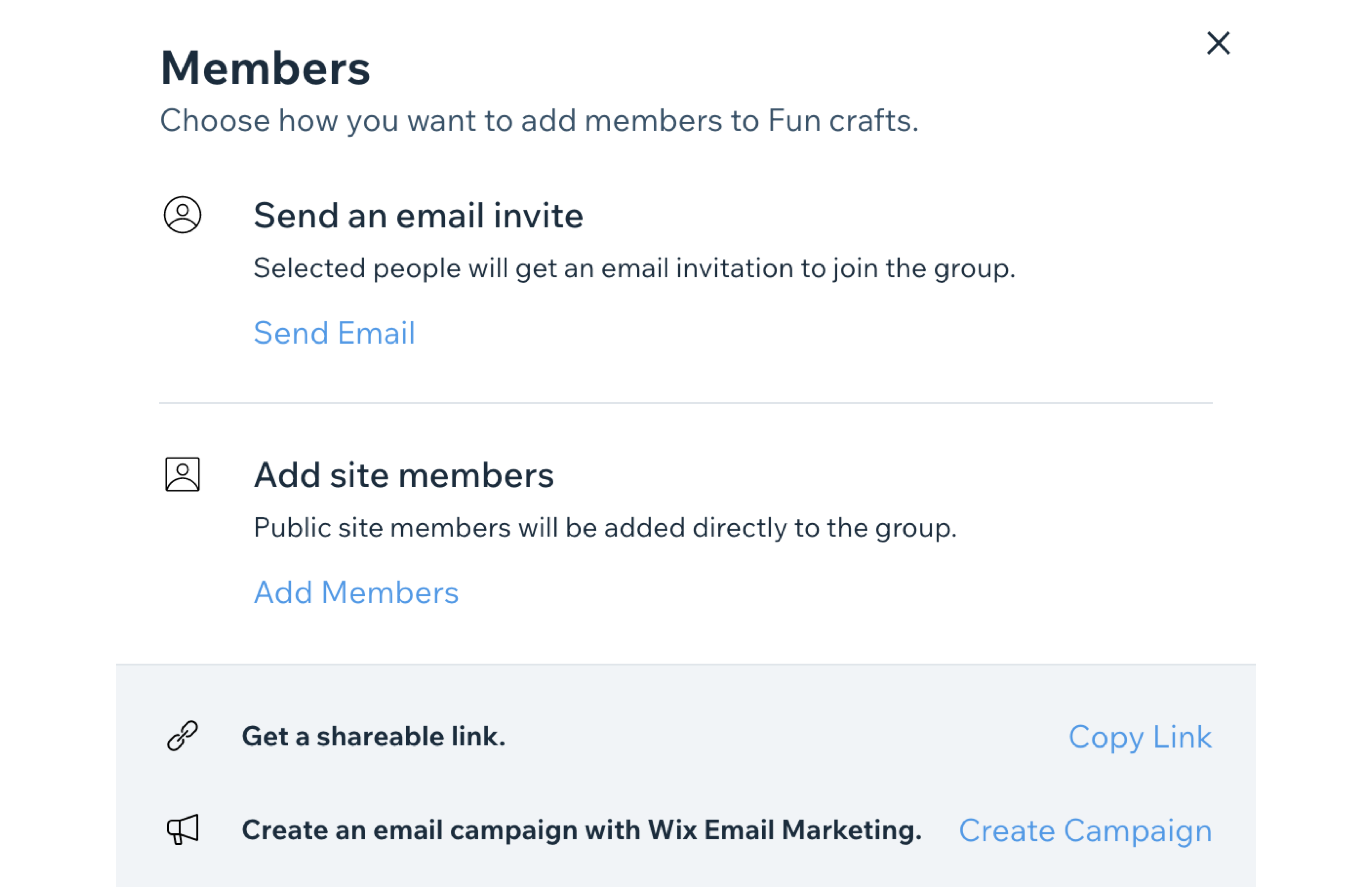 Invite options for members