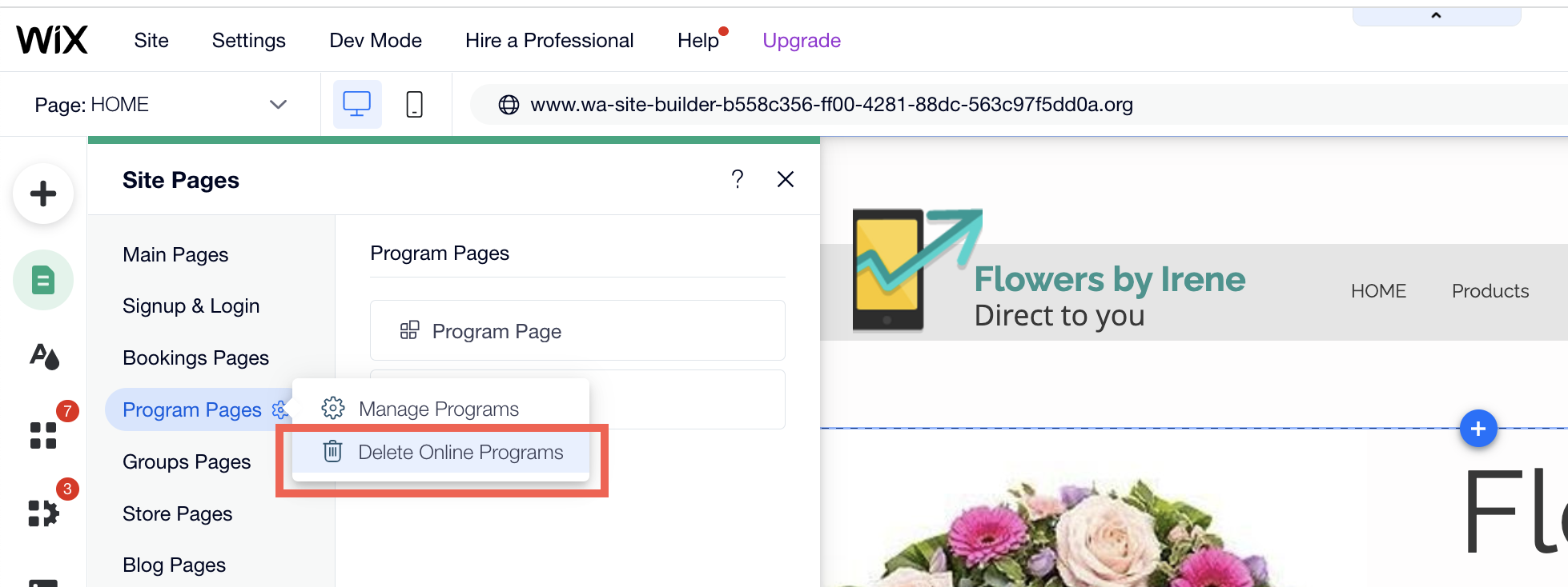 Deleting Wix Online Programs from the Editor