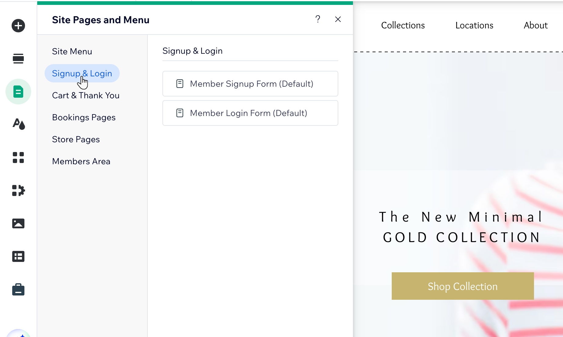 Ein Screenshot der Wix Editor-App für die Registrierungs- und Anmeldeformulare für Mitglieder