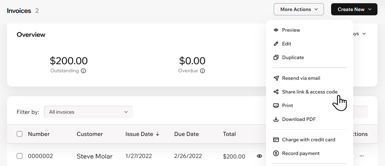 sharing an invoice link,