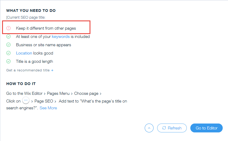 Wix SEO Setup Checklist: Keep SEO Title Tags Different From Other Pages, Help Center