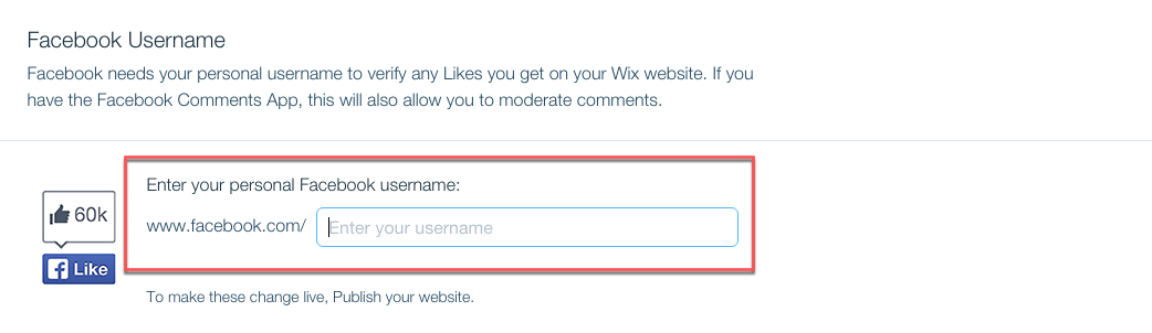 A screenshot showing the option to enter in your Facebook username.