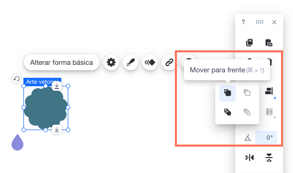 A barra de ferramentas no Editor. Os ícones de organização de um elemento são destacados.