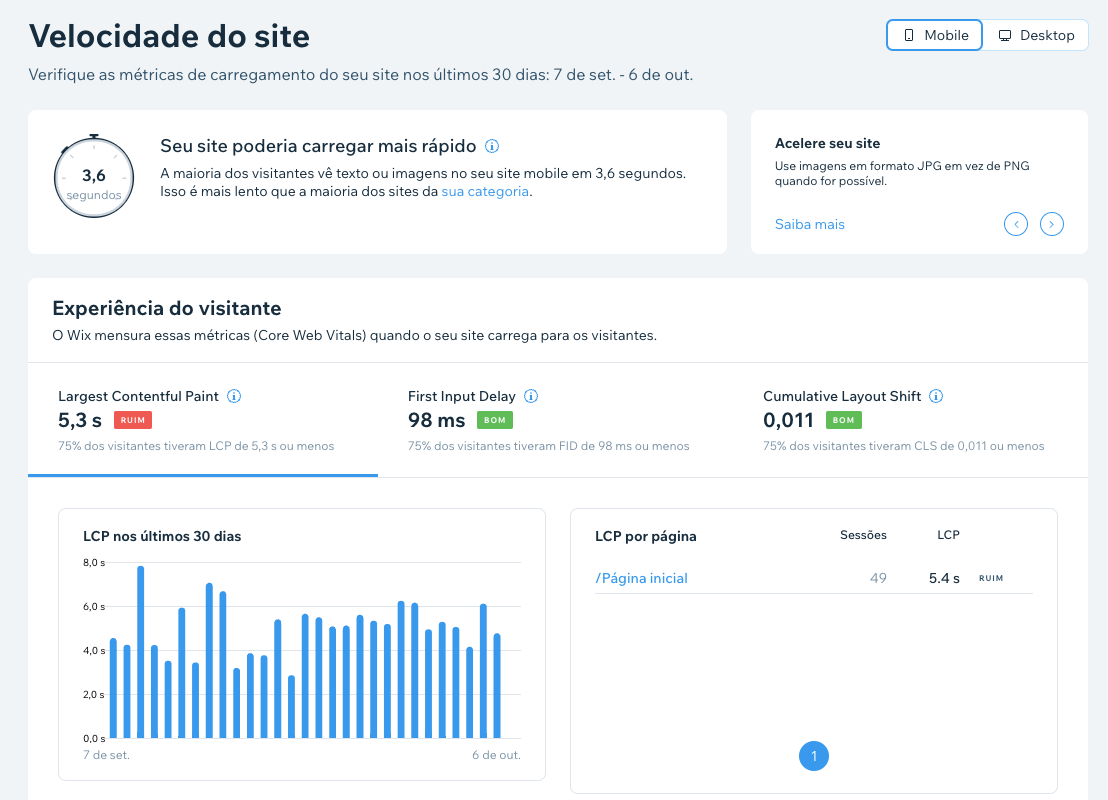 Velocidade do Site