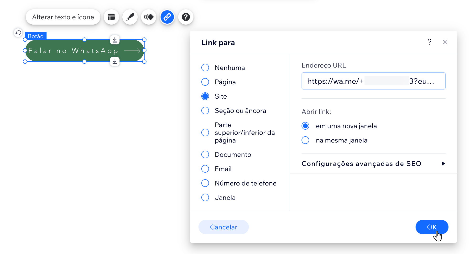 Editor Wix: criar um número de telefone, email ou URL clicável, Central de  Ajuda