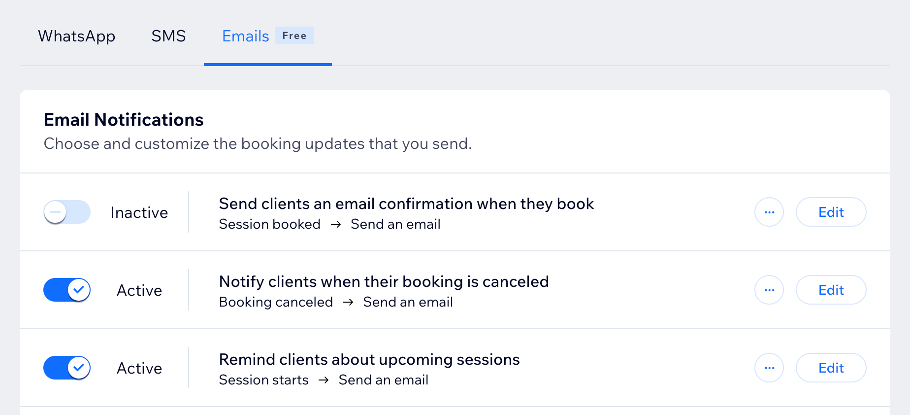 Email notifications tab showing how to able and disable different email notifications toggles