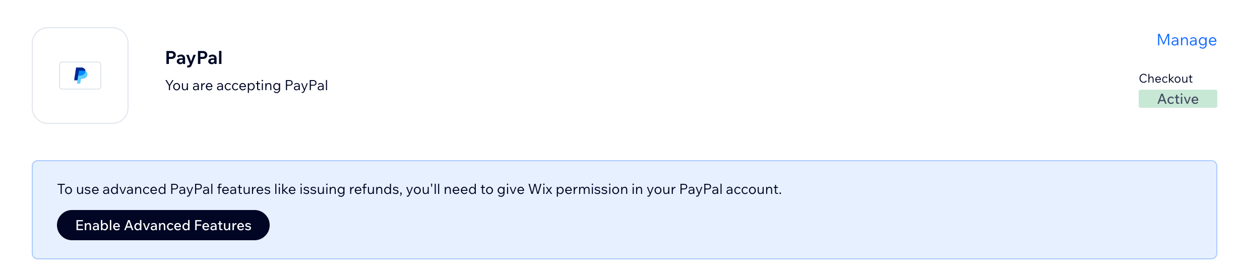 A screenshot of the PayPal payment method active
