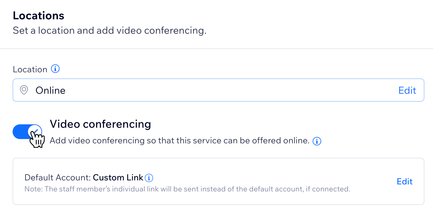 Locations tab with the video conferencing tab selected
