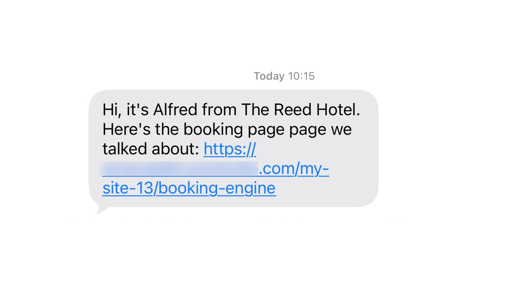 An SMS from the Phone Agent sending a caller a link to a booking page