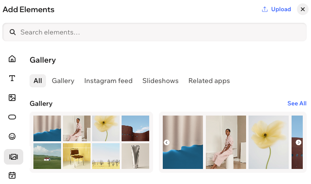 A screenshot of the Add Elements panel with the Gallery selected