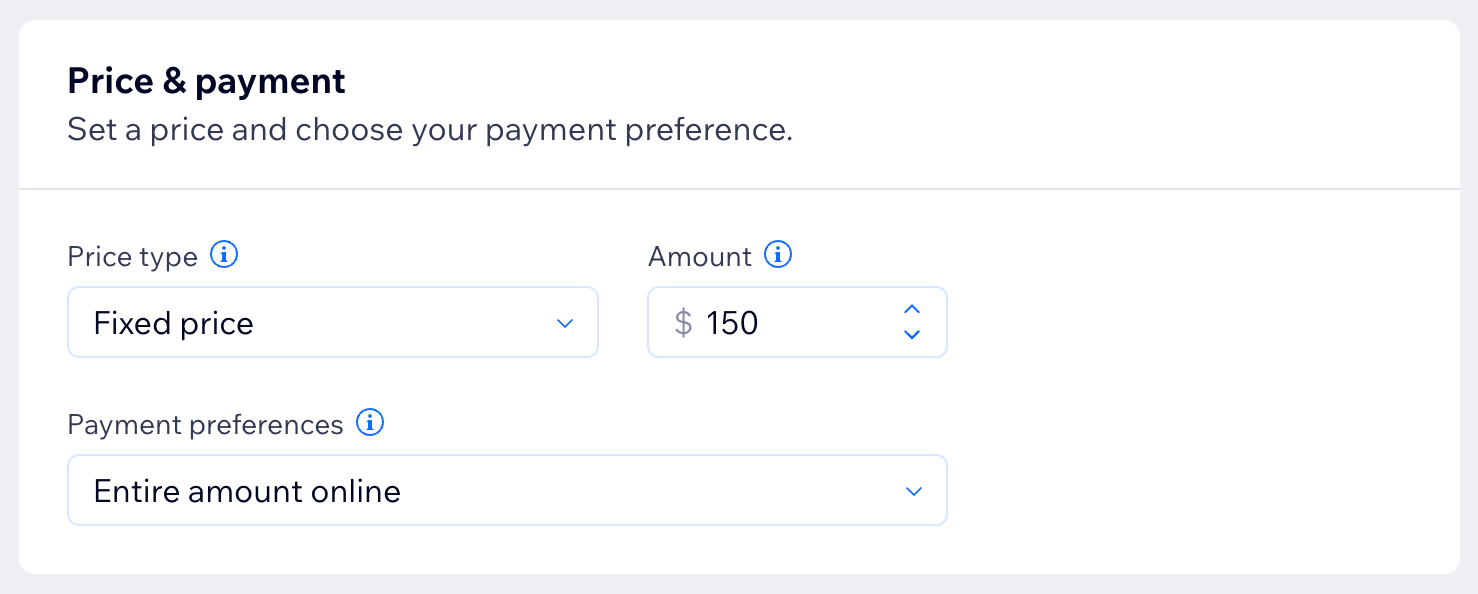 Price & payment section showing the available options to set up a course price