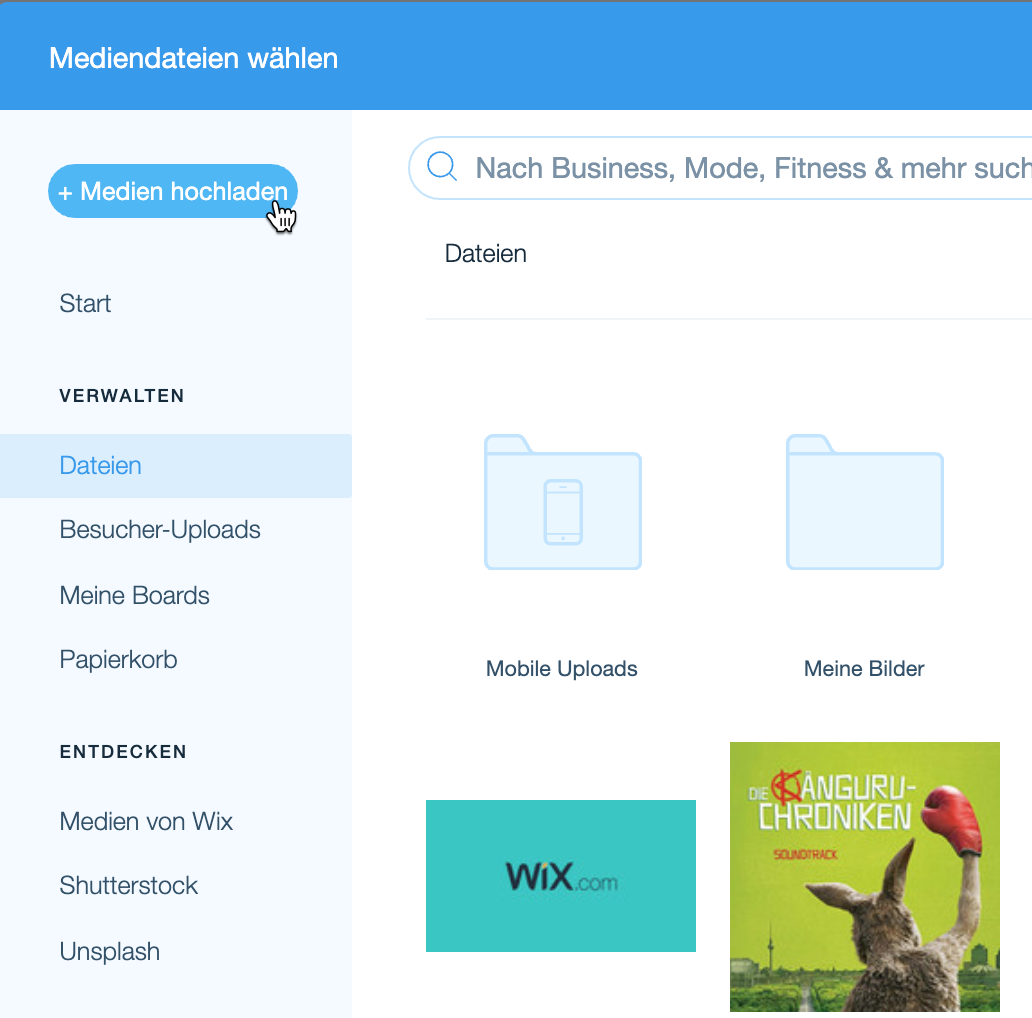 Wix Media Eigene Dateien in die Medienverwaltung hochladen Support Zentrum
