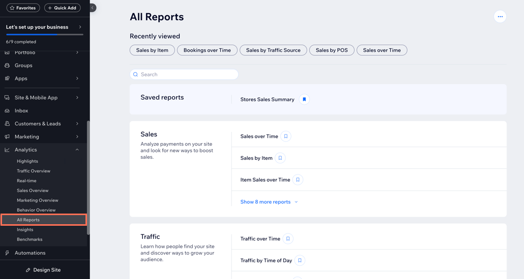 A screenshot of the All Reports page under Analytics.