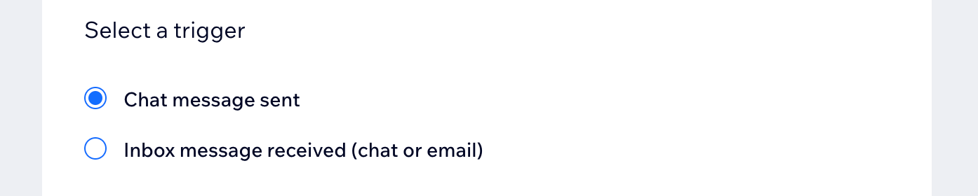 A screenshot of the 2 available automation triggers for Wix Chat
