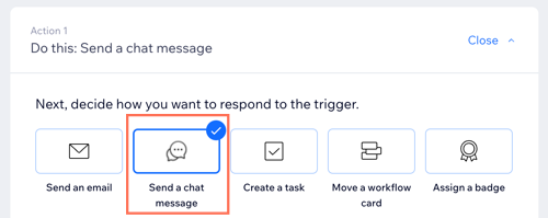 Capture d'écran de la sélection du bouton Envoyer un message de Chat dans les options d'actions de l'automation.