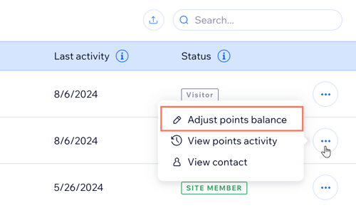 A screenshot of the adjust points balance button in the Loyalty Program page in a site dashboard.