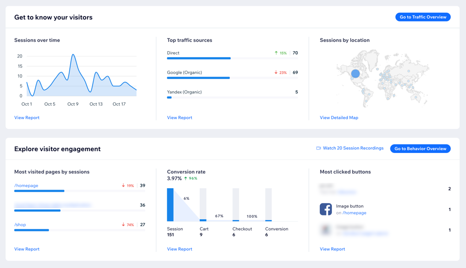 Screenshot delle panoramiche sul traffico e sul comportamento nel Pannello delle Statistiche