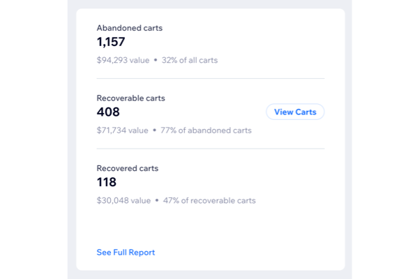 A screenshot of the abandoned, recoverable, and recovered carts in the Behavior Overview.