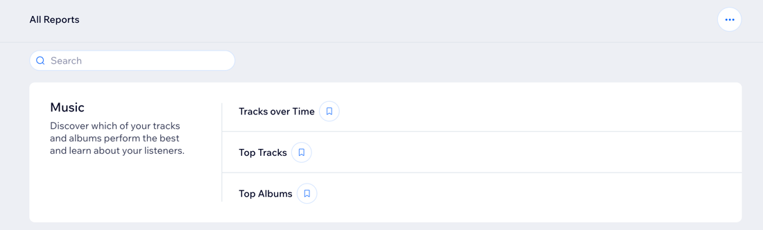A screenshot of the Wix Music reports in the All Reports page in a site dashboard.
