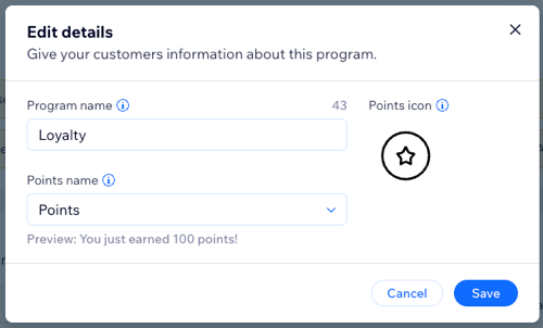 A screenshot of editing the details of the loyalty program in the site dashboard.