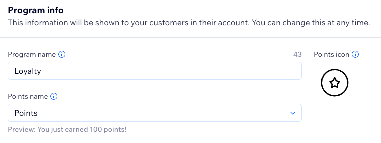 A screenshot of the program info for a loyalty program in the site dashboard.