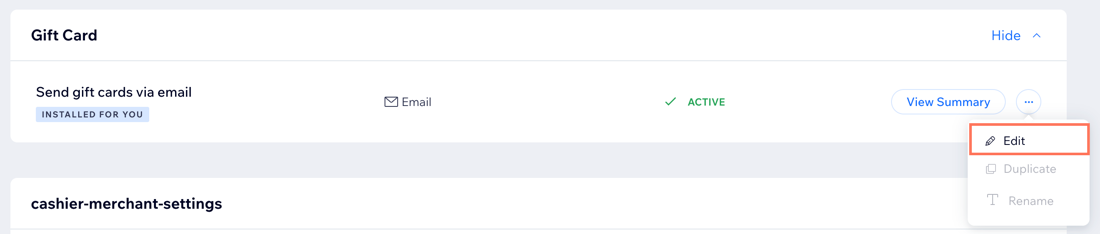 Captura de tela da página Notificações enviadas mostrando como editar o email do vale-presente