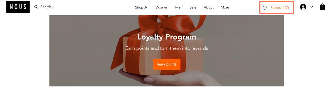 A screenshot of the loyalty widget on a site.