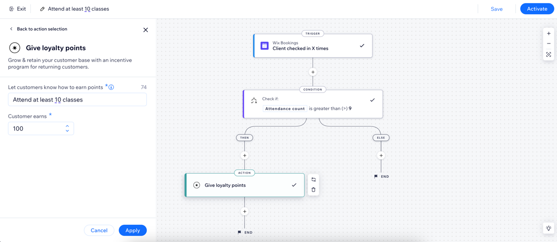 Capture d'écran de la création d'une automation de points de fidélité