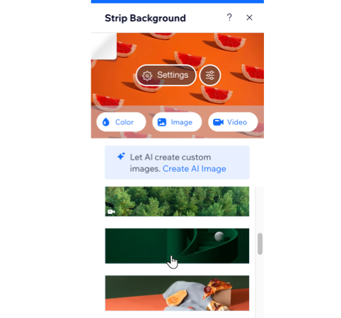 A screenshot of selecting a strip background.