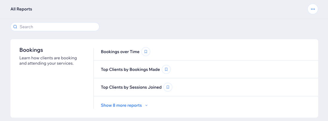 Captura de pantalla de la sección Wix Bookings de la subcategoría Informes de Analíticas de Wix