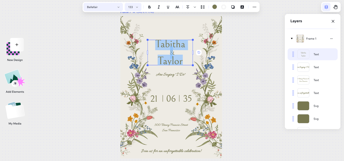A screenshot of editing a template in Wixel.