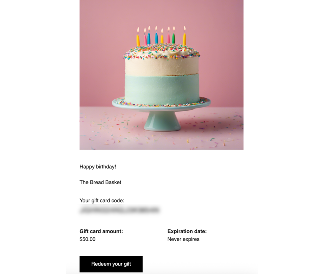 A screenshot of a birthday gift card.