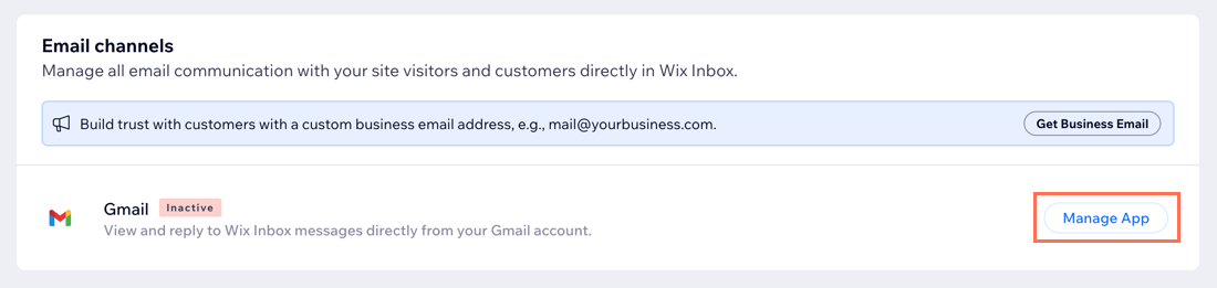 A screenshot of connecting a Gmail account in the Communication channels page.