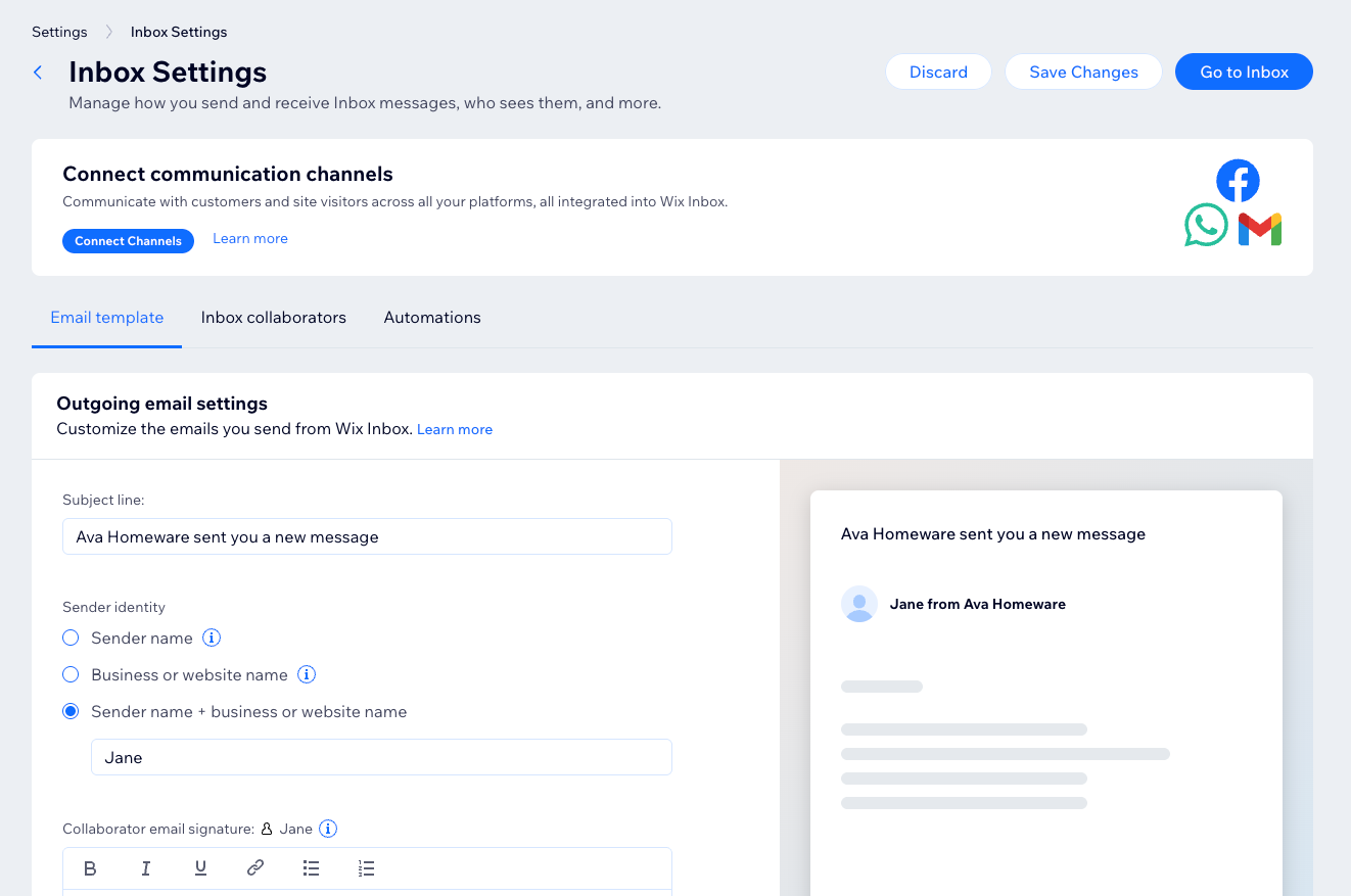 A screenshot of your Inbox Setting page.