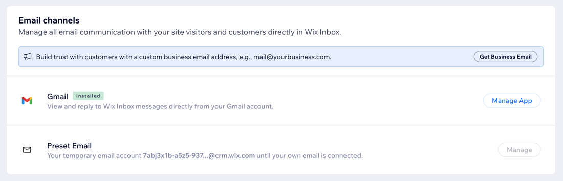 A screenshot of email channels in the communication settings page.