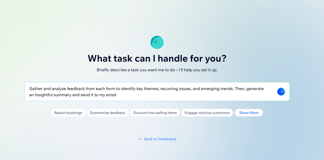 A screenshot of creating a task with AI in the AI Custom Agent.