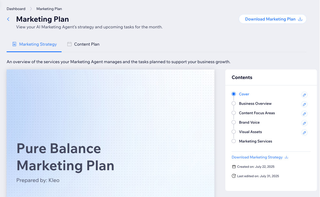 A screenshot of the AI marketing agent marketing strategy.