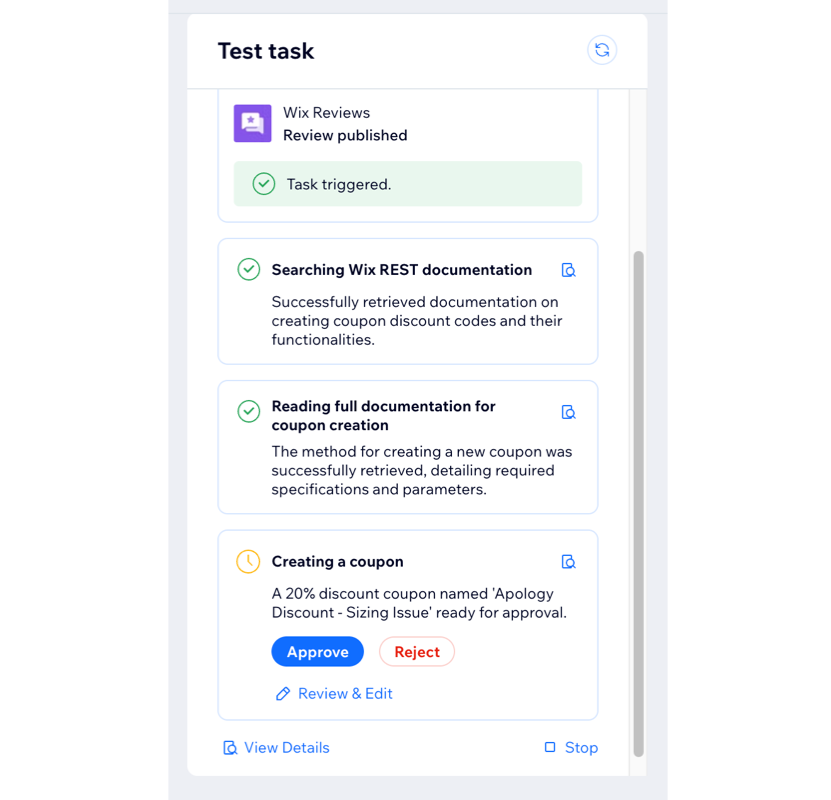 A screenshot of the test task section.