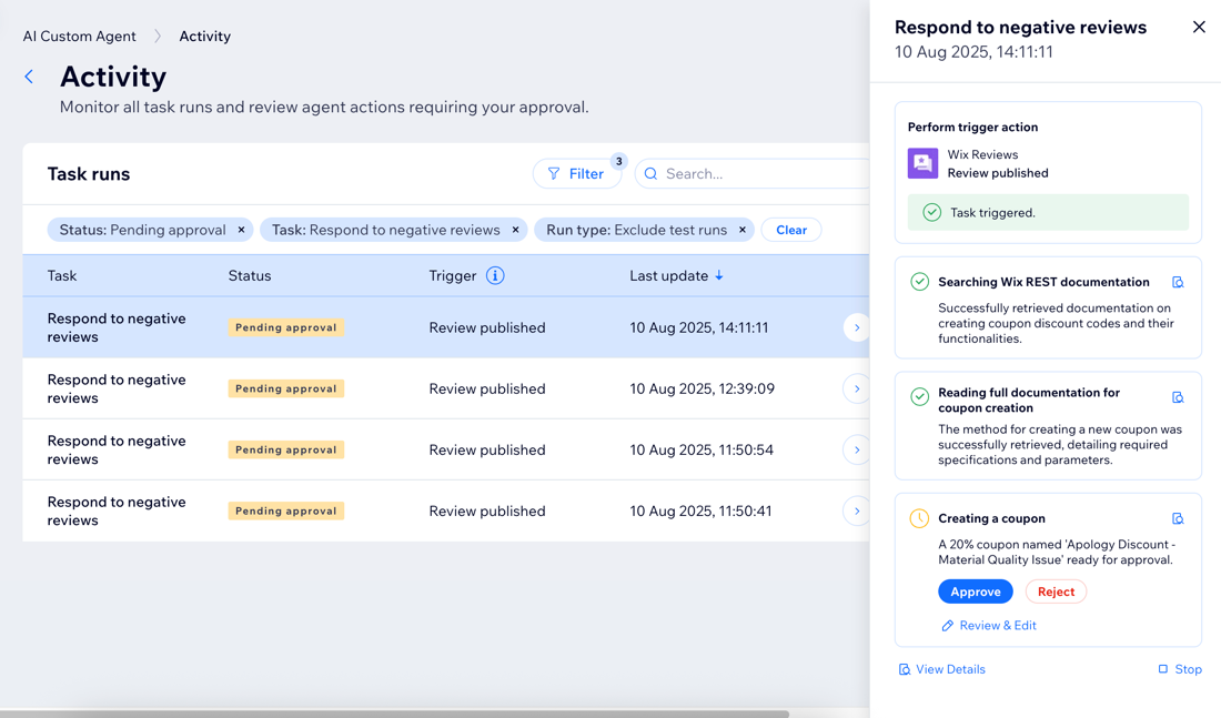 A screenshot of a task pending review.