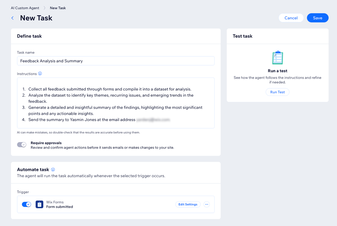 A screenshot of creating a task