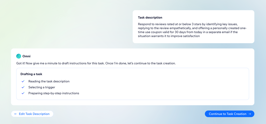 A screenshot of creating a task with AI.