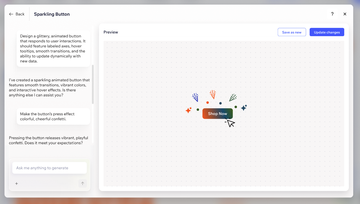 AI パーツ生成ツールで、カスタムのパーツを生成した様子を示したスクリーンショット。