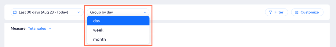 A screenshot of group by options