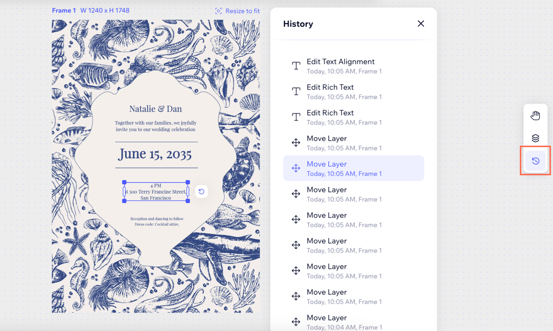 A screenshot of the history feature in Wixel.