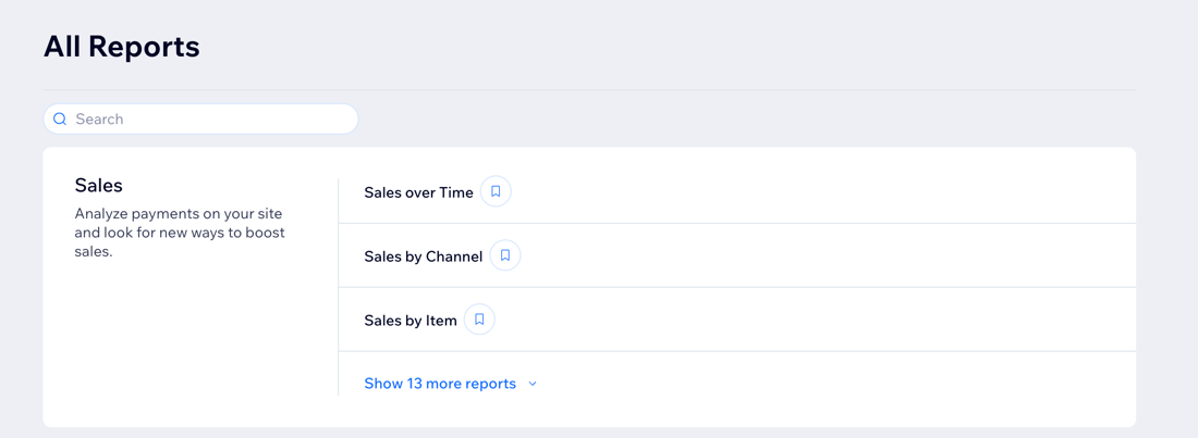 Site kontrol panelindeki Wix Analytics satış raporlarının ekran görüntüsü