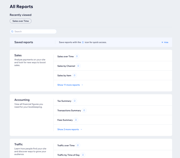 A screenshot of the all reports page.