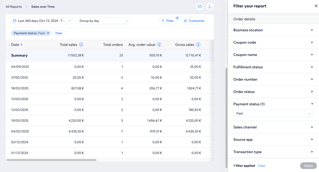 A screenshot of customizing a report's table.