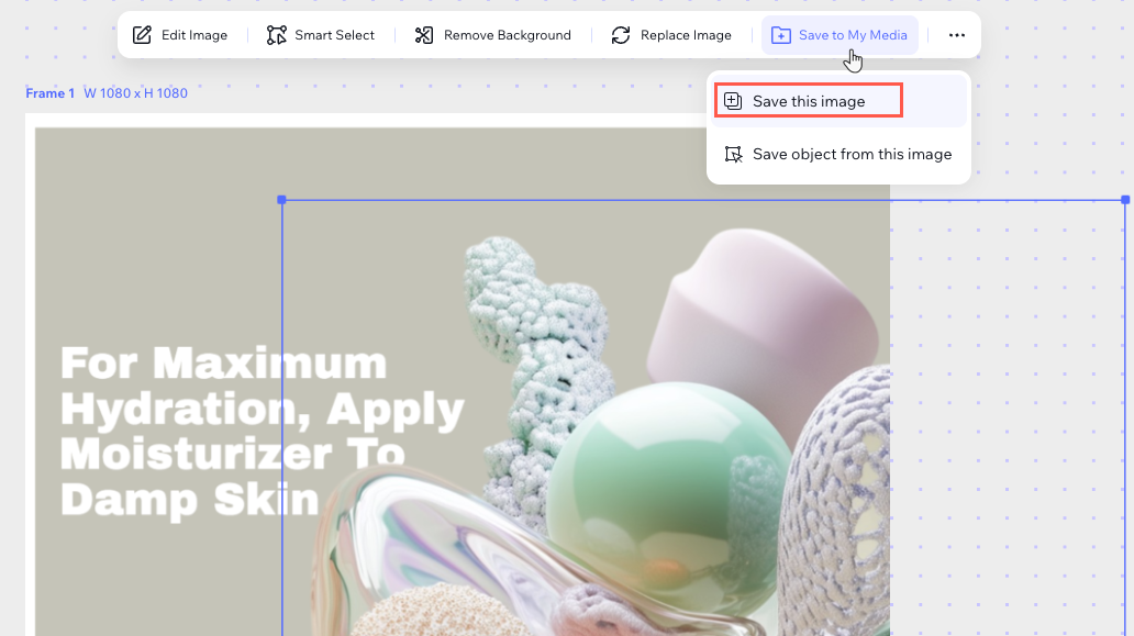 A screenshot showing how to save an image in Wixel.