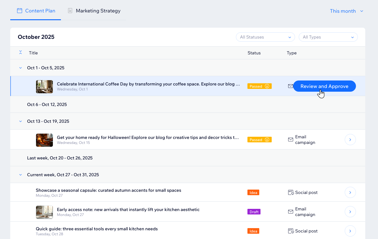 Een screenshot van een inhoudsplan.