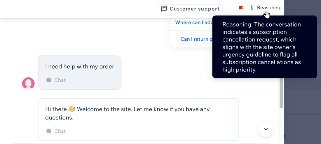 A screenshot of the reasoning for a conversation automatically prioritized.